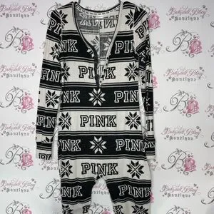 Victoria secret pink onesie long sleeve but flap waffle knit winter Pajamas